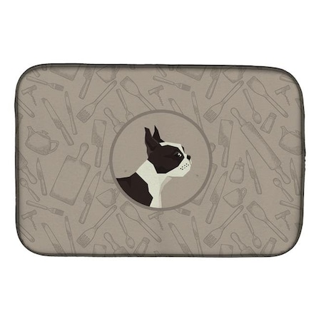 Carolines Treasures Carolines Treasures CK2172DDM Boston Terrier in the Kitchen Dish Drying Mat CK2172DDM